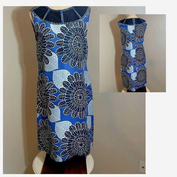 Tory Burch Blue Sheath Midi Dress Size 12 - Picture 1 of 14